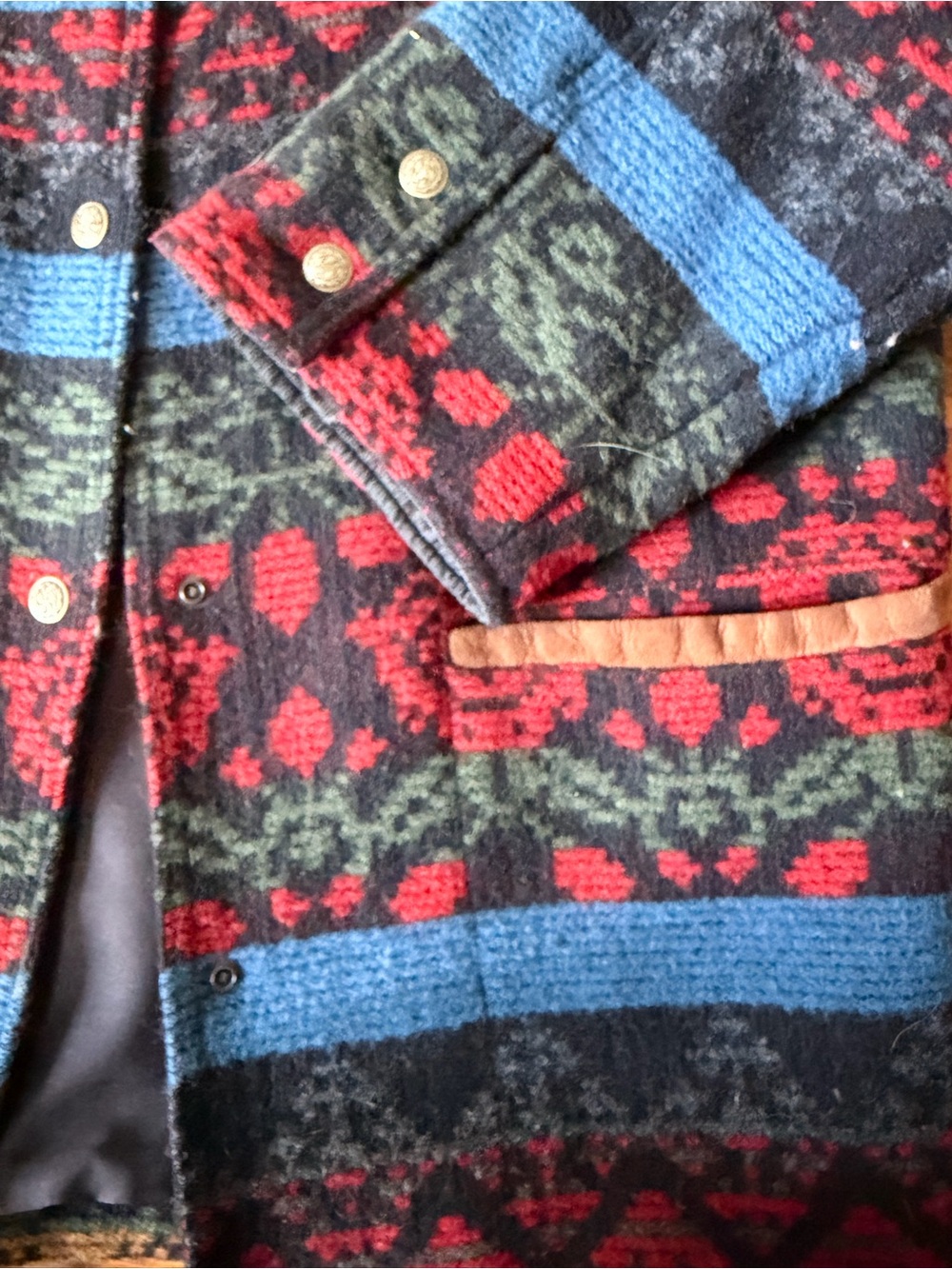 Woolrich Red and Blue Patterned Wool Jacket with Brown Collar - Picture 4 of 4